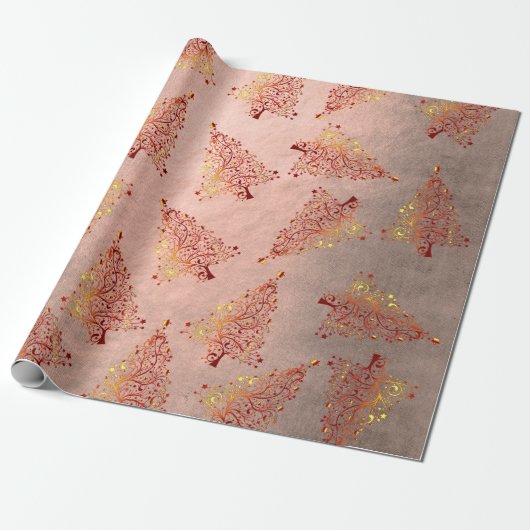 銅エレガントバラ金ゴールドクリスマスツリーパターン ラッピングペーパー (アンロールド)