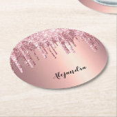 銅エレガントバラ金ゴールドグリッタードリップ ラウンドペーパーコースター (アングル)