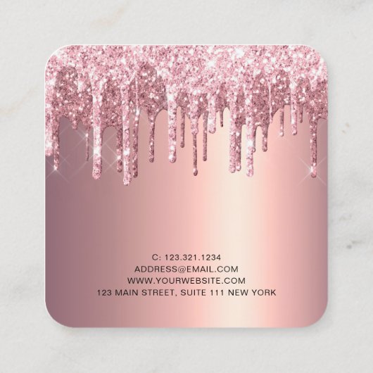 銅エレガントバラ金ゴールドグリッター滴化粧 スクエア名刺 (裏面)