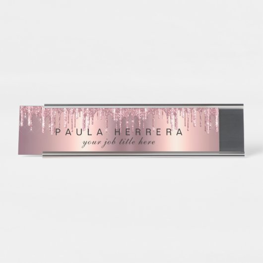 銅エレガントバラ金ゴールドグリッター滴化粧 デスクネームプレート (正面)