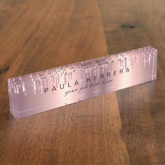 銅エレガントバラ金ゴールドグリッター滴化粧 デスクネームプレート (側面)
