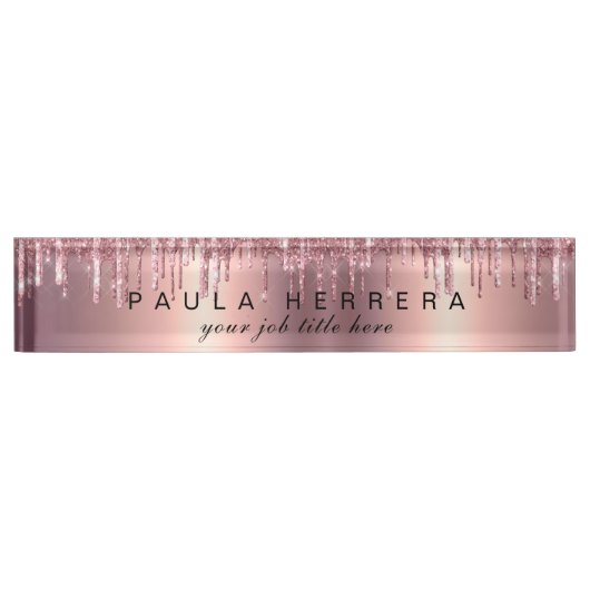 銅エレガントバラ金ゴールドグリッター滴化粧 デスクネームプレート (正面)