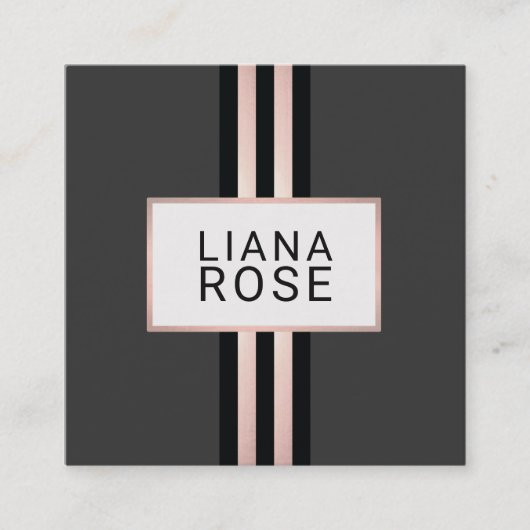 銅エレガントバラ金ゴールドストライプのブラックスクエア スクエア名刺 (正面)