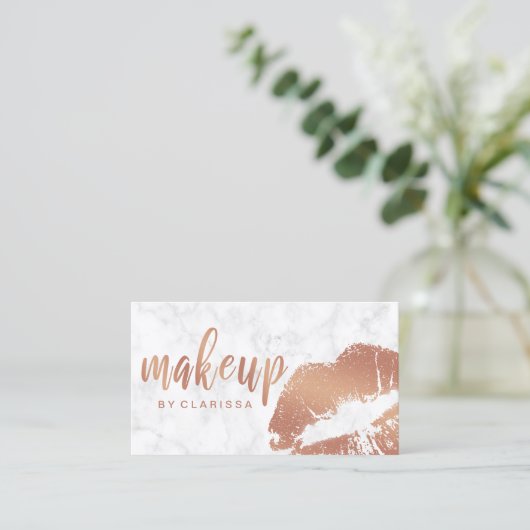 銅エレガントバラ金ゴールド唇と大理石メイク 名刺 (スタンド正面)