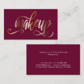 銅エレガントバラ金ゴールド&ブルゴーニュのメイクアップアーティスト 名刺 (正面/裏面)