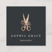 銅エレガントフローラはさみロゴヘアスタイリスト スクエア名刺 (正面)