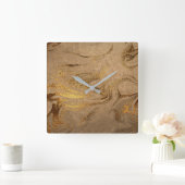 銅エレガントモダン金ゴールド大理石 スクエア壁時計 (ホーム)