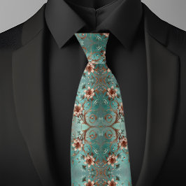 銅エレガント及びターコイズ花柄 ネクタイ