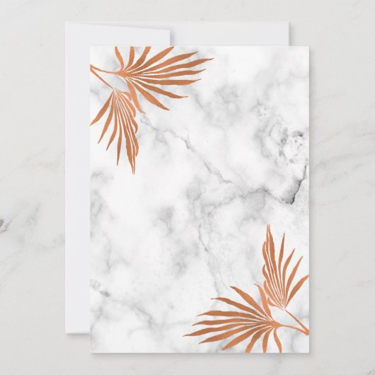 銅エレガント大理石白黒トロピカル結婚ズ 招待状 (裏面)