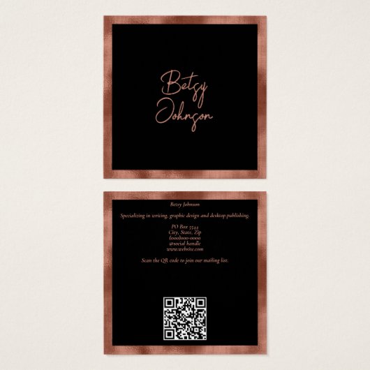 銅エレガント箔と黒の名刺 (正面&裏面)