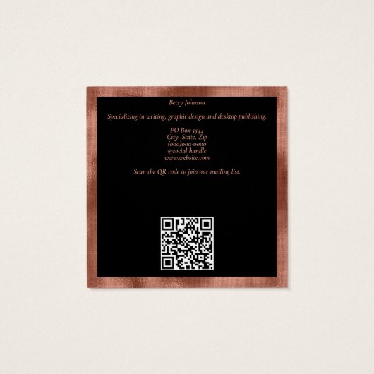 銅エレガント箔と黒の名刺 (裏面)