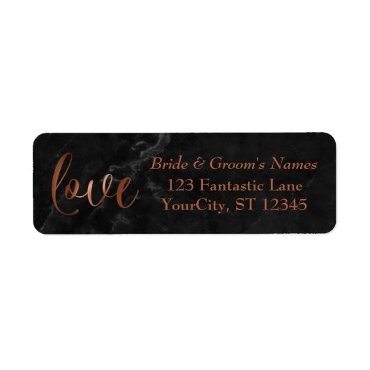 銅エレガント箔、黒フェイク大理石ラブスクリプト ラベル (正面)