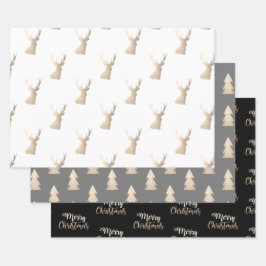 銅エレガント金ゴールドのクリスマスパターン ラッピングペーパーシート