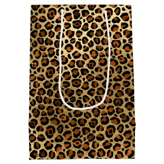 銅エレガント金ゴールドヒョウアニマルプリント ミディアムペーパーバッグ (裏面)