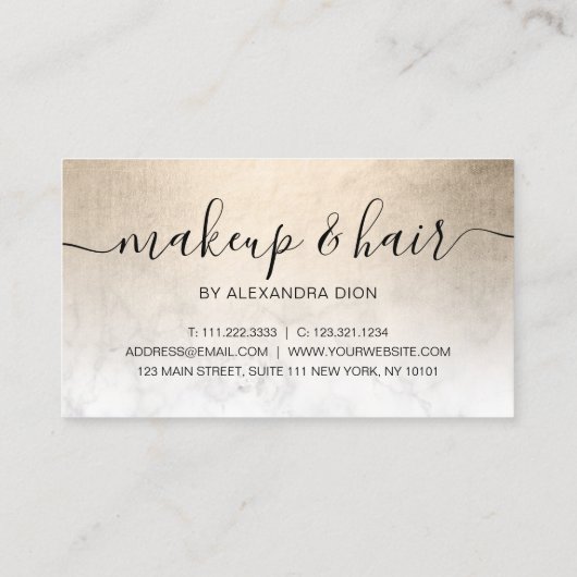 銅エレガント金ゴールドホワイトマーブルメイクアップ&ヘアメイク 名刺 (裏面)