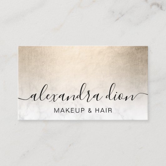 銅エレガント金ゴールドホワイトマーブルメイクアップ&ヘアメイク 名刺 (正面)