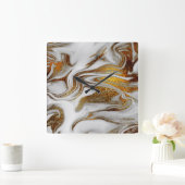 銅エレガント金ゴールドモダンと白い大理石の外観 スクエア壁時計 (ホーム)