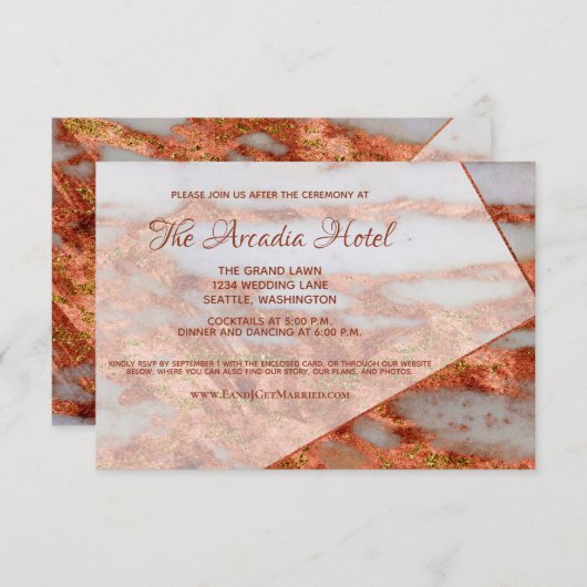 銅エレガント金ゴールド大理石幾何学的披露宴 エンクロージャーカード (正面/裏面)