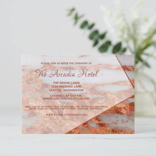 銅エレガント金ゴールド大理石幾何学的披露宴 エンクロージャーカード (スタンド正面)