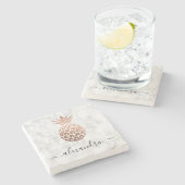 銅エレガント金ゴールド白大理石パイナップル ストーンコースター (横)