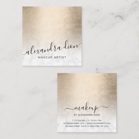 銅エレガント金ゴールド白大理石化粧家 スクエア名刺 (正面/裏面)