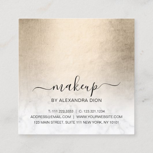 銅エレガント金ゴールド白大理石化粧家 スクエア名刺 (裏面)