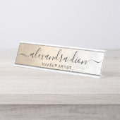 銅エレガント金ゴールド白大理石化粧家 デスクネームプレート (正面)