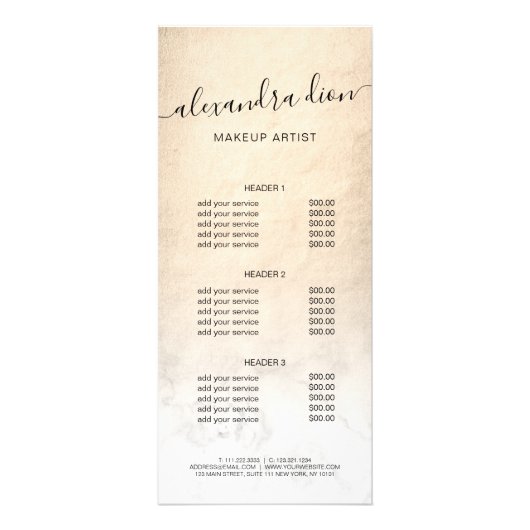 銅エレガント金ゴールド白大理石製化粧アーティスト ラックカード (正面)