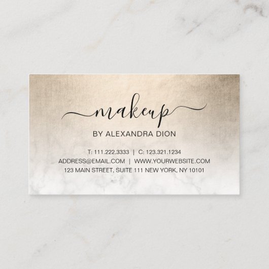 銅エレガント金ゴールド白大理石製化粧アーティスト ロイヤリティカード (裏面)