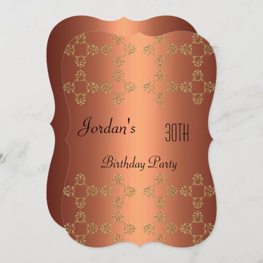 銅エレガント金ゴールド30歳の誕生日パーティー 招待状 (正面/裏面)