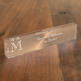 銅エレガント金属フェイクモノグラム生徒 デスクネームプレート