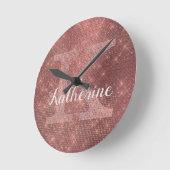 銅ガーリーダイヤモンドスパークルグラムモノグラム名 ラウンド壁時計 (傾斜)