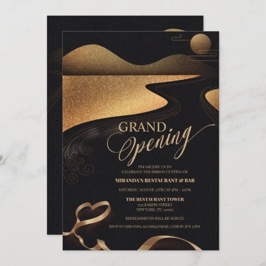 銅グリッタータイポグラフィレストラングランドオープニング 招待状 (正面/裏面)