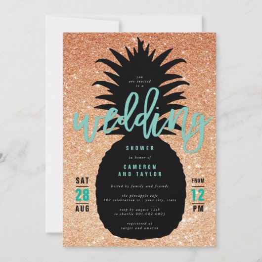 銅グリッターパイナップルウェディングシャワー招待状 招待状 (正面)