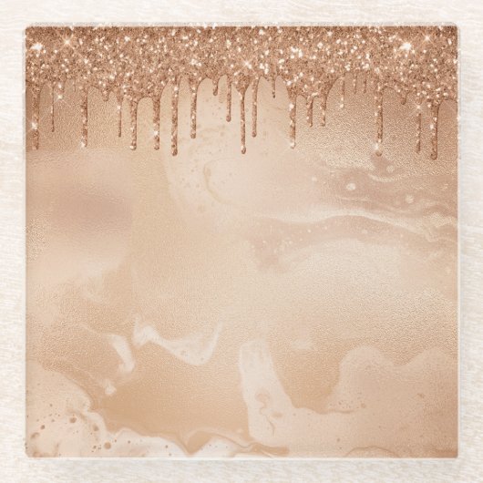 銅グリッター雨オン赤面銅金属大理石 ガラスコースター (正面)