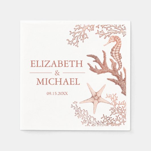 銅コーラルヒトシーホースビーチ結婚式 スタンダードカクテルナプキン (正面)