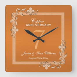 銅ジェム&グリッター結婚7周年 スクエア壁時計