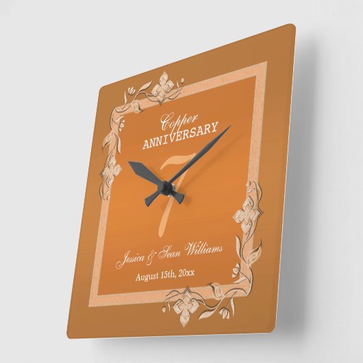 銅ジェム&グリッター結婚7周年 スクエア壁時計 (傾斜)