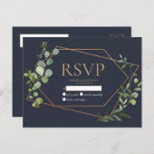 銅ジオメトリックユーカリプトゥスブルーNoメニューRSVP インビテーションポストカード (正面/裏面)