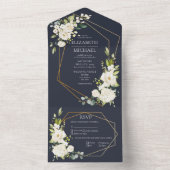 銅ジオメトリブルーホワイトフローラ結婚ズ オールインワン招待状 (内側)
