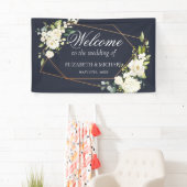 銅ジオメトリブルーホワイトフローラ結婚ズ 横断幕 (インサイチュ)