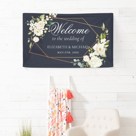 銅ジオメトリブルーホワイトフローラ結婚ズ 横断幕 (インサイチュ)