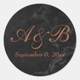 銅スクリプトイニシャルと日付と黒フェイク大理石 ラウンドシール