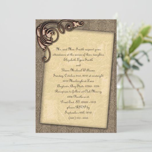 銅スクロールエレガントスチームパンク結婚式招待状 招待状 (スタンド正面)