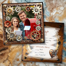 銅スチームパンクパーソナライズされたウェディングRSVP セーブザデート