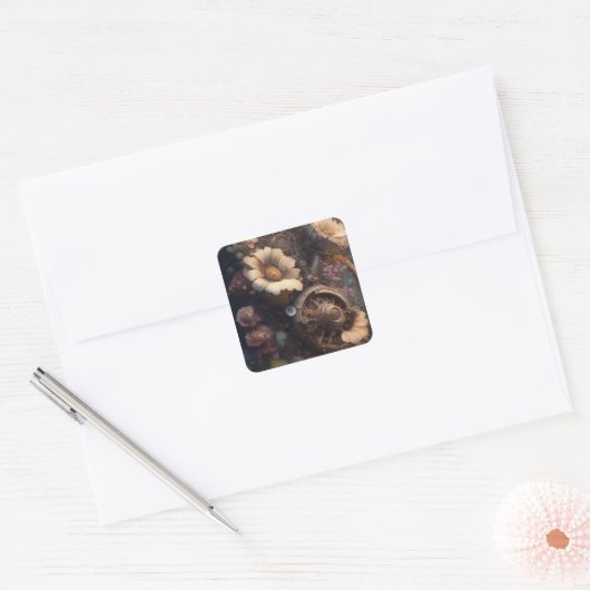 銅スチームパンク白ユニーク花結婚の スクエアシール (封筒)