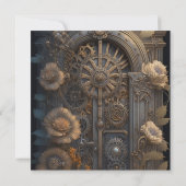 銅ステームパンクユニークウェディング日付を保存 招待状 (裏面)