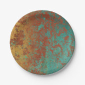 銅ターコイズブルーオレンジブラウンテクスチャ ペーパープレート (正面)