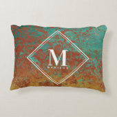 銅ターコイズメタリック質感モノグラムイニシャル アクセントクッション (裏面)