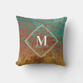 銅ターコイズメタリック質感モノグラムイニシャル クッション (正面)